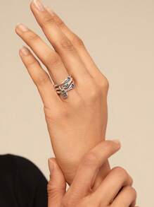 1pc Luxurious Layered Silver-Plated Colorful Crystal Embellished Ring Set, Party Music Festival Birthday Gift For Women