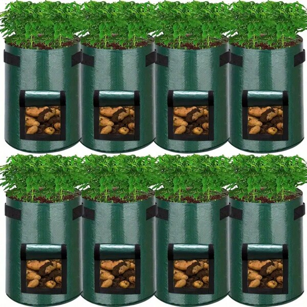 8 paquets, 11,36 $/2 687,64 gallons Sacs de culture de pommes de terre, avec baffle d'entrée et poignée, sacs de jardinage avec poignées pour tomates, pommes de terre, carottes, oignons, radis, arachides et autres légumes