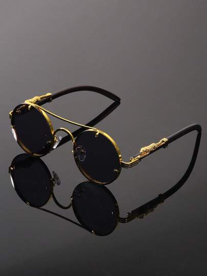 Augonstern 1 Pieza Nuevas Gafas de marco metálico redondo completo con decoración de leopardo, minimalistas y elegantes, moda de gafas
