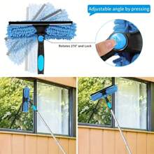1 Set Extendable Window Cleaning Brush And Tools, With Telescopic Rod, Reusable Ultra-Fine Fiber Pads, Stainless Steel Handle - Long Reach Outdoor Glass Cleaning Tool, No Electricity Needed, Machine Washable