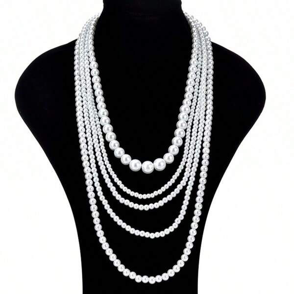 1 pièce Collier perles multicouches long, chaîne élégante et polyvalente pour pulls