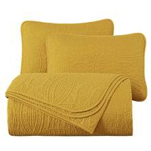 Austin Oversized Bedspread Set 3-Piece Ultrasonic Quilted Soft Lightweight Microfiber Coverlet For All Season - 芥末黃 - 查看 5