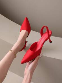 French Style Pointed Toe Open Back Flat Sandals, Delicate Spring Lady Flat Shoes, Pointy Toe Slip-On Shoes - Red (3) - View 1