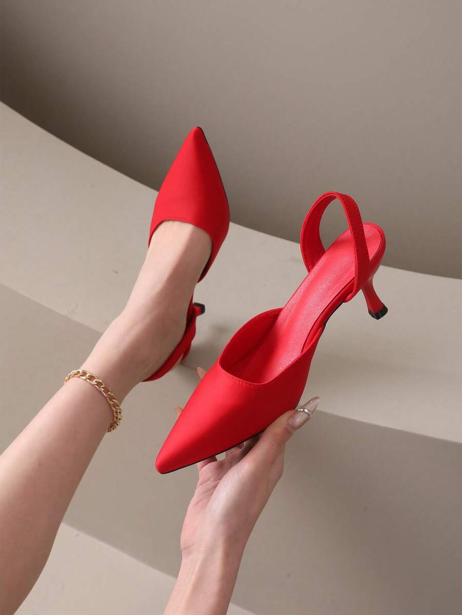 French Style Pointed Toe Open Back Flat Sandals, Delicate Spring Lady Flat Shoes, Pointy Toe Slip-On Shoes - Red (3) - View 1
