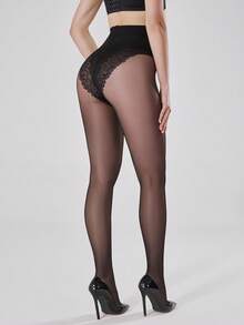 1pc 40D Women's Bikini Crotch Jacquard Transparent Tights & Fashion Sexy Legs Shaping Tummy Control Pantyhose, Cozy - Multicolor - View 2