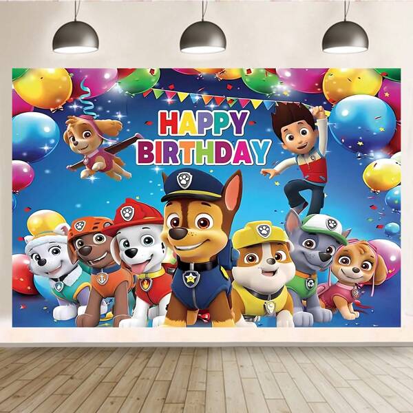 Paw Patrol Authorize 1PC Paw Patrol Cartoon Theme Birthday Party Decoration Hanging Cloth Wall Decoration 210 * 150/150 * 100/100 * 75CM Colorful Balloons Banner Ryder Archie Maomao Tiantian Zhuzhu Puppy Flash Wall Decoration Theme Birthday Party Background Cloth Banner Photo Booth Photo Decoration Background Cloth Studio Live Venue Decoration Party Supplies