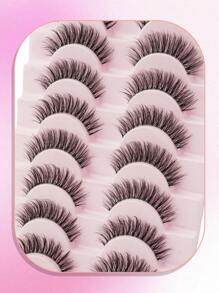 10 Pairs Natural Transparent Stem Lashes 3D Imitation Mink False Eyelashes, Suitable For Women's Daily Makeup And Date Wear