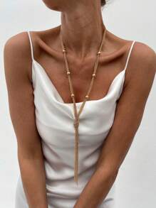 1pc Elegant Chain-Woven Tassel Necklace, Luxury Fashion Wedding Party Women & Couples Versatile Long Necklace Gift