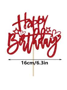 1 件生日蛋糕装饰 - 闪亮“生日快乐”高级款，适合周年纪念派对、庆典、派对、婚礼 - 高品质装饰 - 紅色 - 查看 2