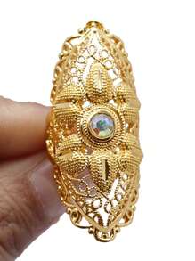 1 pieza Anillo de cobre chapado en oro de 24 quilates, accesorio diario de estilo de Dubai para mujeres