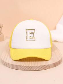 1PC Yellow Mesh Boys And Girls 26 Letter Trucker Hat For Outdoor Fun And Play Sun Protection For Boys And Girls Back To School Daily Wear, Holiday Gift - Yellow - View 21