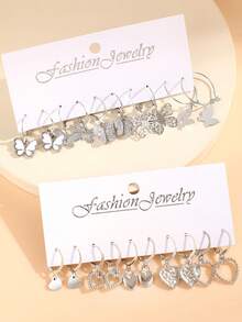 [12/20/32pcs] Heart, Butterfly, LOVE Earring Set, Fashion Minimalist Jewelry, Versatile For Daily Wear, Vacation, Party, Great Gift For Friends & Girlfriend - Style 1 - View 5