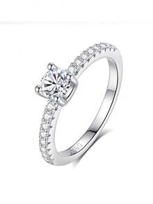 Kaletine 925 Sterling Silver Small Moissnaite Ring For Women Simple Sparkling Round Finger Rings 1 Piece - Silver - View 8