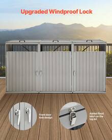 Trash Can Storage, 3 X 52.79 Gal Trash Bin Storage Shed Outdoor, Galvanized Steel Horizontal Storage Cabinet Waterproof, Lockable Garbage Can Storage Shed, For Garden, Backyard And Patio Use - 3 Trash Bin Storage Shed - View 6