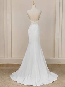 New Floral Mesh Mermaid Hem Splice Ribbon Maxi Elegant Wedding Dress