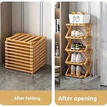 No-Installation Bamboo Shoe Rack - Foldable, Multi-Tier Design, 4-8 Layers, Space-Saving, Suitable For Small Spaces, Entryway Organization. Bamboo Material. Ideal Storage Rack. - Multicolor - View 3