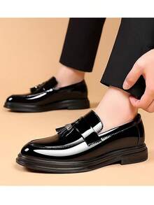 Men's Casual Driving Shoes Patent Leather Tassel Loafers Non-Slip Penny Formal Tuxedo Shoes Business Party Leather Shoes - 黑色 - 查看 8