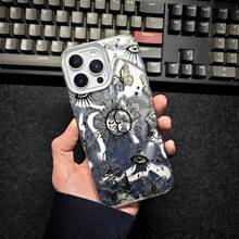 1pc Sun, Moon, Face Expression Design Phone Case, Asymmetrical Wave Pattern, Distressed Vintage Look, Compatible With Apple, Compatible With OPPO, Compatible With VIVO, Compatible With Honor, Compatible With Redmi, Transsion Phones Waterproof Shockproof Anti-Fall Scratch Resistant - Multicolor - View 5