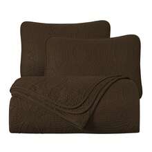 Austin Oversized Bedspread Set 3-Piece Ultrasonic Quilted Soft Lightweight Microfiber Coverlet For All Season - 巧克力棕 - 查看 5