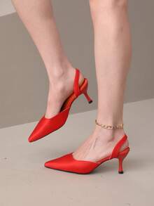 French Style Pointed Toe Open Back Flat Sandals, Delicate Spring Lady Flat Shoes, Pointy Toe Slip-On Shoes - Red (3) - View 6