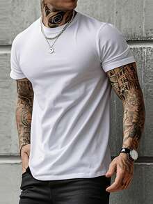 5pcs/Set Men's Casual Solid Color All-Match Slim Fit Short Sleeve T-Shirts, Summer - Multicolor - View 5