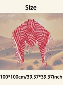 1 pieza Pañuelo de cabeza árabe, pañuelo a cuadros rojo y blanco con adorno de flecos resistente al viento para exteriores, pañuelo versátil de tela bohemia para la cabeza, para todas las estaciones