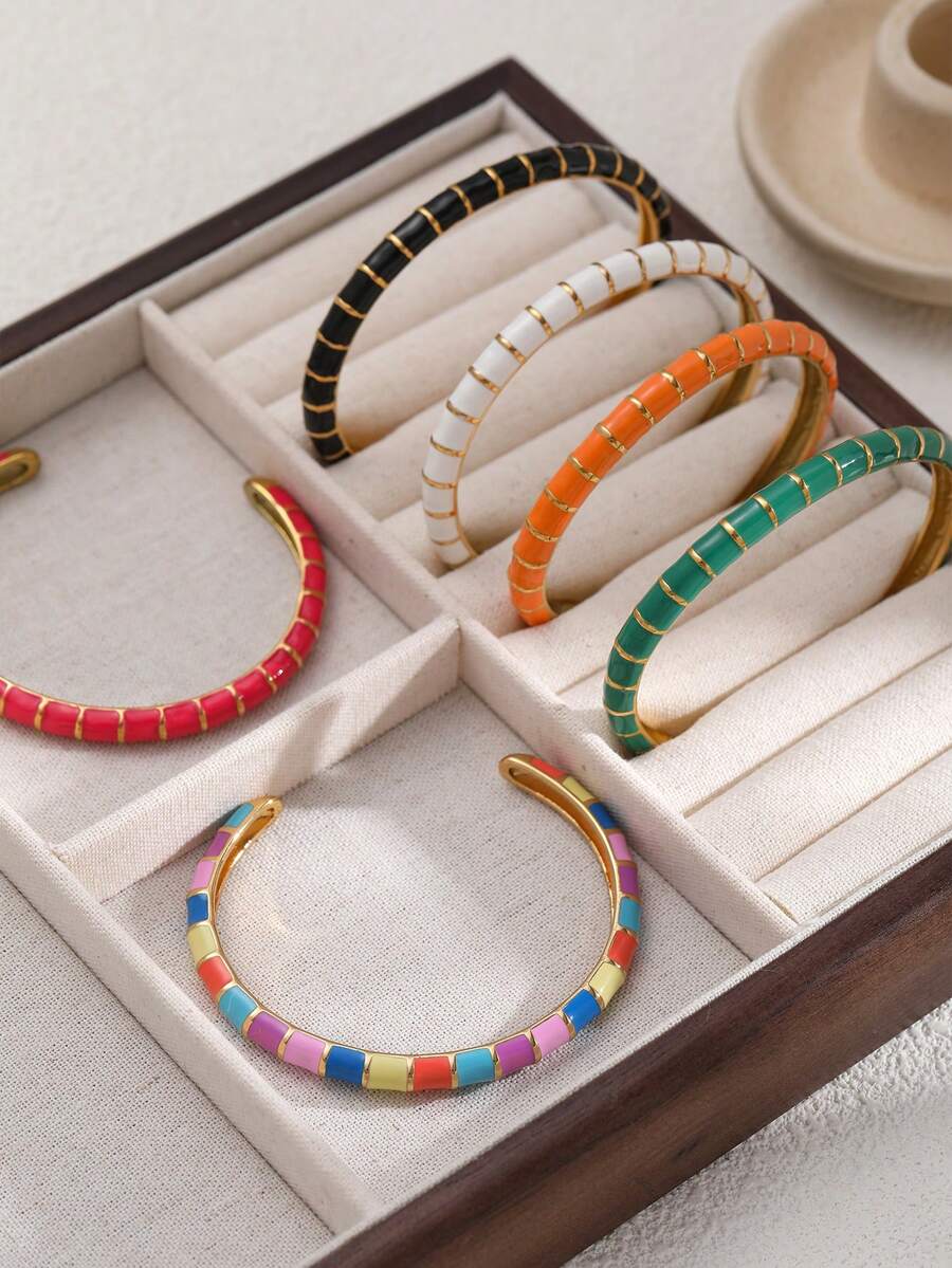 1 chiếc vòng tay nữ bằng thép không gỉ, mạ vàng, kiểu dáng tối giản hình tre, tráng men nhiều màu sắc, thích hợp cho các buổi hẹn hò, tiệc tùng và công sở.