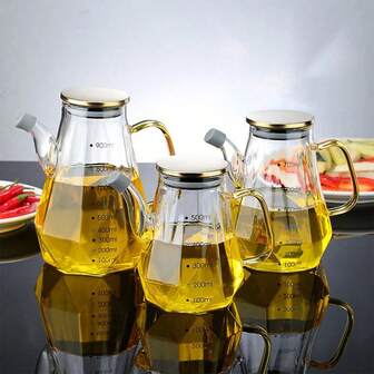1pc Diamond-Shape Glass Oil Bottle, Kitchen Oil And Seasoning Container With Stainless Steel Lid