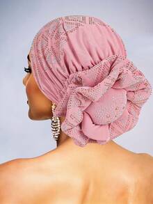 Awegeo Women's Handmade Crystal Embellished Breathable Headband Hat - Delicate Floral Design For Daily Home Use, Poncho Hat, Plain Beanie Sleep Bonnet - Multicolor - View 10