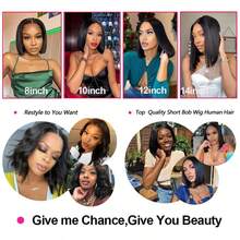 Uveous Bob Wig Human Hair 13X4 Frontal Bob Wig Lace Front Wigs Human Hair For Women 250% Density Short Bob Wigs Pre Plucked Hairline With Baby Hair Natural Color - 黑色 - 查看 8