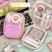 1pc Women Large Capacity Transparent Mesh Makeup Bag, Waterproof Travel Toiletry Organizer Pouch, Portable Compact Cosmetic Bag For Skincare, Lightweight And Convenient For Trips And Touch-Ups