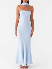 Womens Floral Strapless Dress Y2k Backless Sleeveless Tube Maxi Long Dresses Sexy Mesh Bodycon Summer Beachwear