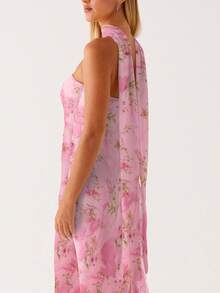 Womens Floral Strapless Dress Y2k Backless Sleeveless Tube Maxi Long Dresses Sexy Mesh Bodycon Summer Beachwear - 粉色 - 查看 5