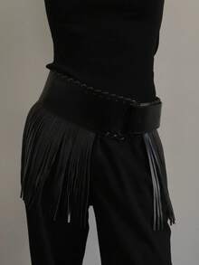 1 件波西米亚 PU 皮革长流苏腰带，适合女士，复古美式牛仔朋克性感 Y2K 美学腰带，百搭，适合搭配裙子、牛仔裤、西装，适合日常、约会、假日夏季、学校秋季、秋季、万圣节 - 彩色 - 查看 9