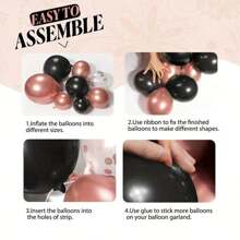 123pcs Rose Gold And Black Balloon Arch Kit, Metallic Rose Gold And Black Balloons In Various Sizes With Confetti Balloons, Suitable For Wedding, Graduation, Baby Shower, Birthday Party Decoration