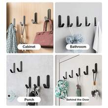 خطاف معدني لاصق على شكل حرف J، 5 قطع، خطاف جداري من الفولاذ المقاوم للصدأ، خطاف لاصق مناسب للقبعات والمعاطف والمناشف والحقائب، اكسسوارات ديكور المنزل - الأسود - مشاهدة 5