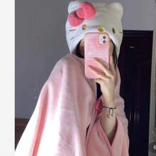 Sanrio 1 pieza Manta con capucha de Hello Kitty by Sanrio - Felpa suave de coral, rosa, cómoda para la oficina, el aula, el sofá o la cama, ideal para fans del personaje y para mantener el calor en la cama | Manta decorativa | Producto de marca Sanrio, manta de Hello Kitty para decoración de baño del hogar, verano, vuelta al colegio, salón de belleza