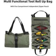 Tool Roll Up Pouch Multi-Purpose Roll Up Tool Bag Canvas Tool Organizer Bag,Car First Aid Kit Wrap Roll Storage Case,Hanging Tool Zipper Carrier Tote,Green - Multicolor - View 1