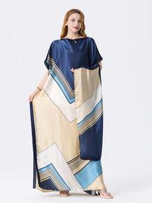 1pc Women Beach Accessories Spring/Summer New Striped Floral Printed Beach Bikini Cover-Up Sunscreen Shawl Satin Robe + Headscarf Set, Suitable For Travel And Daily Use - Multicolor - View 27
