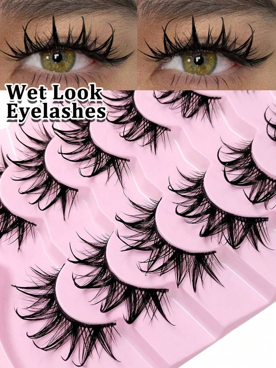 Sibeuna 7 Pairs New Wet Look Cartoon False Eyelashes, Natural Lightweight Crossed Lashes For Demon Anime Character Cosplay, Dramatic Eyelash Extension Makeup Tools - Spiky Manga Lashes - View 1