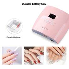 Lámpara UV recargable de 66 W con doble fuente de luz UV/LED, 2 limas de uñas, asa incluida, portátil e inalámbrica, para uñas de gel (rosa)