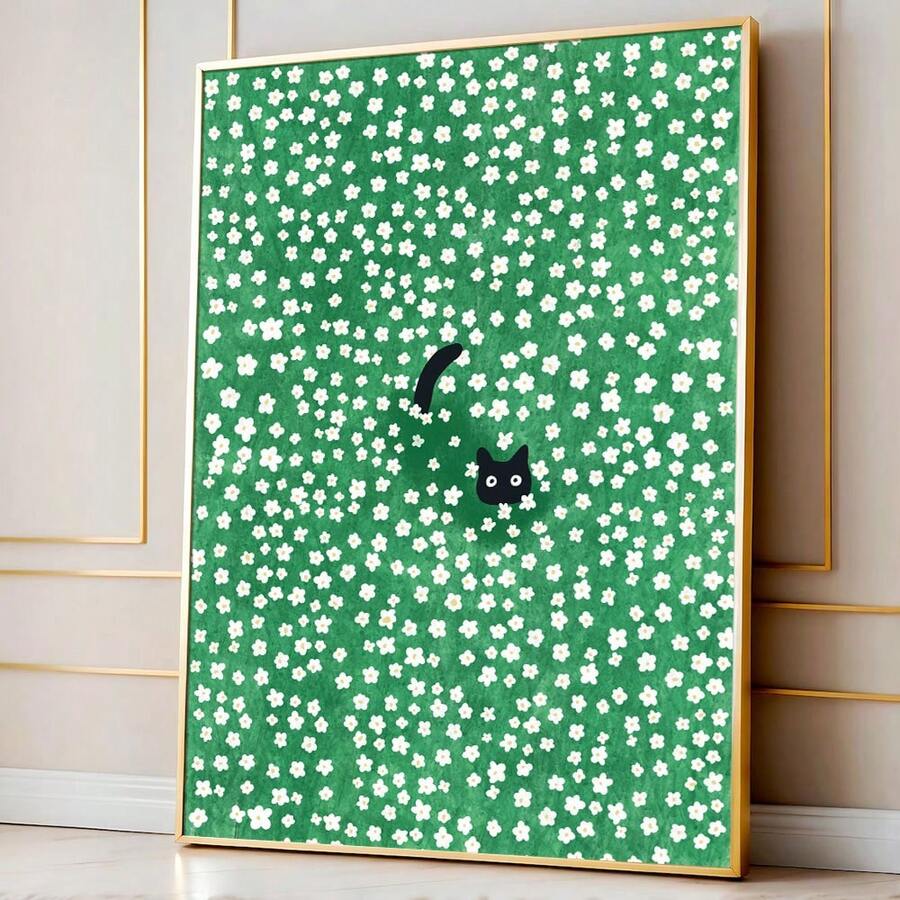 1 幅带框/无框雏菊草地猫墙壁艺术海报帆布印刷可爱动物美学装饰画适用于宿舍、公寓、卧室、现代家居装饰 - 彩色 - 查看 1