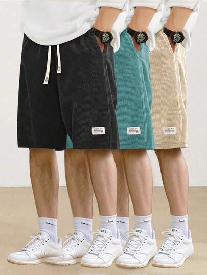 男士夏季休闲灯芯绒短裤，时尚松紧腰口袋沙滩装