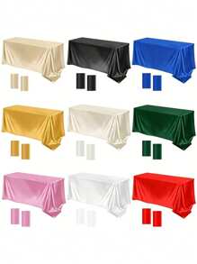 2 Pieces White Satin Wedding Tablecloth - Elegant Rectangular Polyester Table Cover 101.9 Inches X 57 Inches For Weddings, Birthdays, Halloween, Graduation Parties - Durable, Easy To Clean, Available In A Variety Of Colors, Wedding Dining Table Decorations, Christmas Decorations