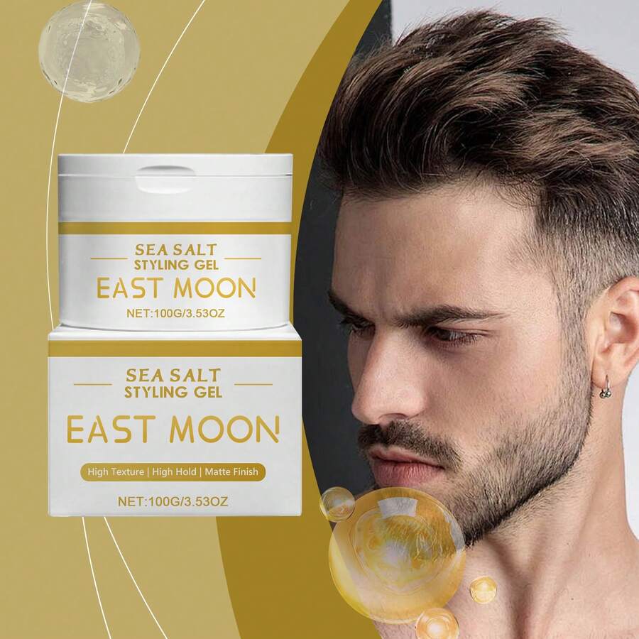 East Moon 男士发盐定型啫喱，100g*1pc。保湿、亮泽、自然、蓬松的男士发型护理。提供强力定型效果和持久定型效果。不油腻，使用后头发清爽自然。