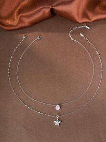 2pcs/Set Fashionable Glamorous 5-Petal Flower CZ Teardrop Pendant Necklace For Women, Suitable For Daily Wear And Parties - Silver - View 5