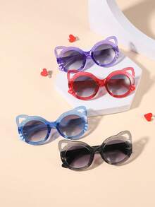 4 PCS Boys Girls 4-8Y Cute Round Frame Cat Ears Fashion Pink Eyeglasses For Outdoor Picnic, Holiday Gifts And Parties - Multicolor - View 1