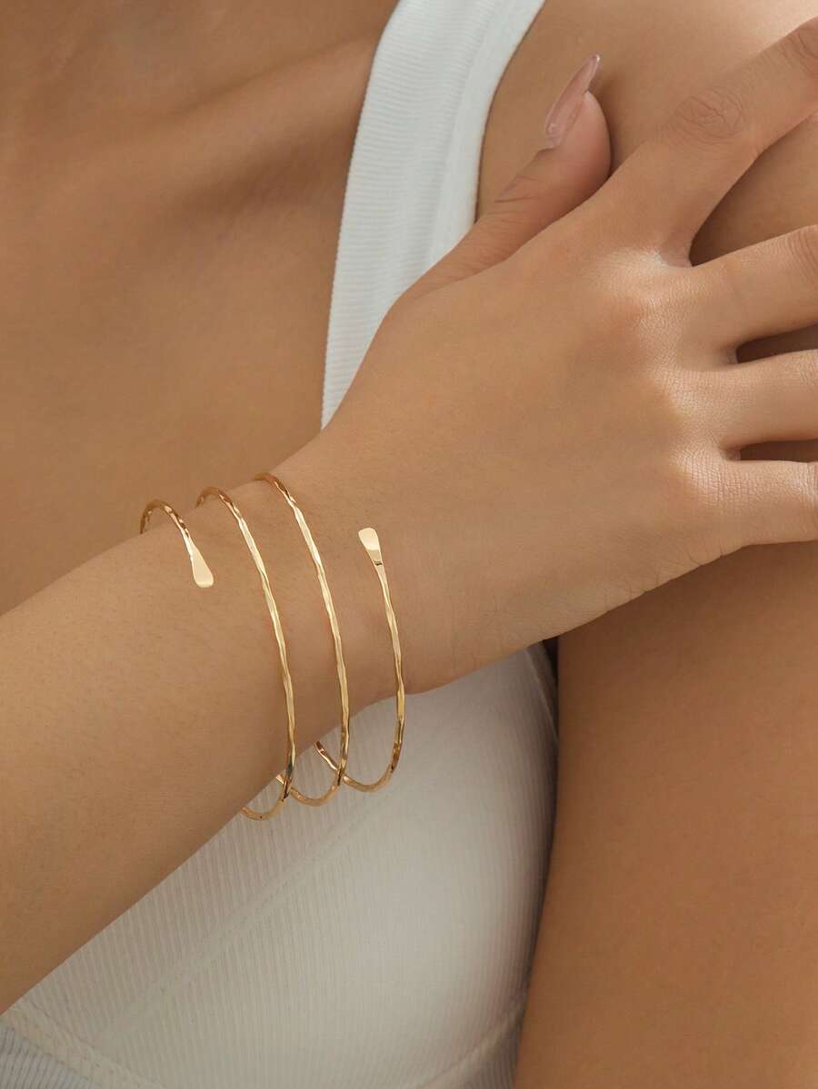 1pc Women's Minimalist Style Metal Multi-Layer Line Decor Casual Vacation Bracelet - Golden - View 1