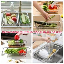 1pc Stainless Steel Sink Drain Basket, Sink Multi-Functional Household Retractable Rack With Feet, Fruit And Vegetable Drain Basket, Multi-Functional Tableware And Chopsticks Drain Rack - Multicolor - View 13