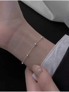 1pc Minimalist Design 925 Sterling Silver Plated Gold Circular Bead Bracelet, Suitable For Daily Wear